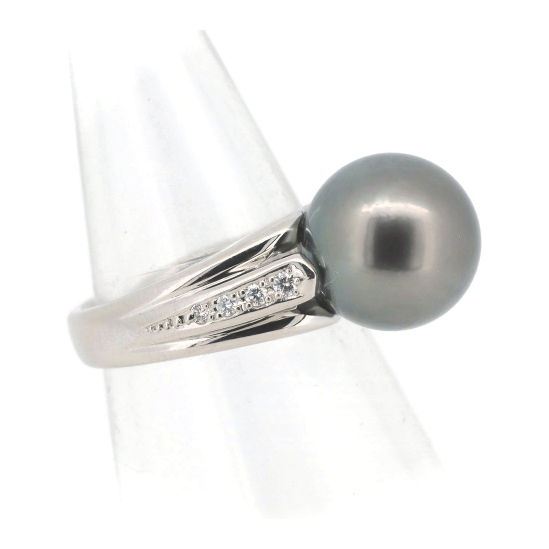 Tasaki PT900 Platinum Pearl Diamond Ring Size 12 in Great Condition