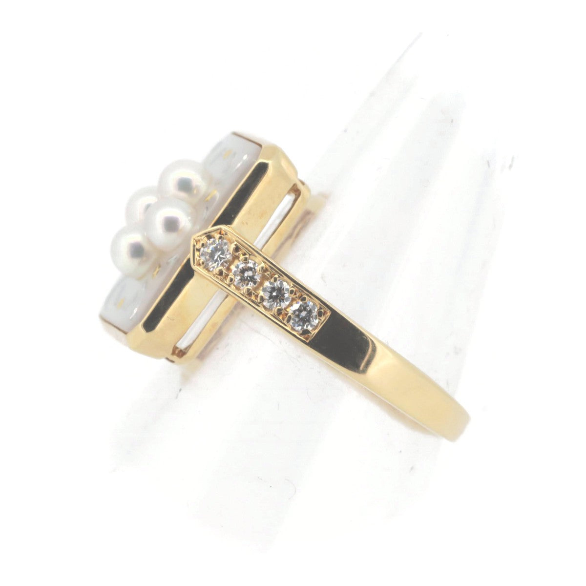 Mikimoto K18YG Yellow Gold Pearl Diamond Ring Size 12.5 in Great Condition