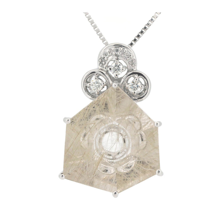 Rutilated Quartz Diamond Necklace K18WG White Gold