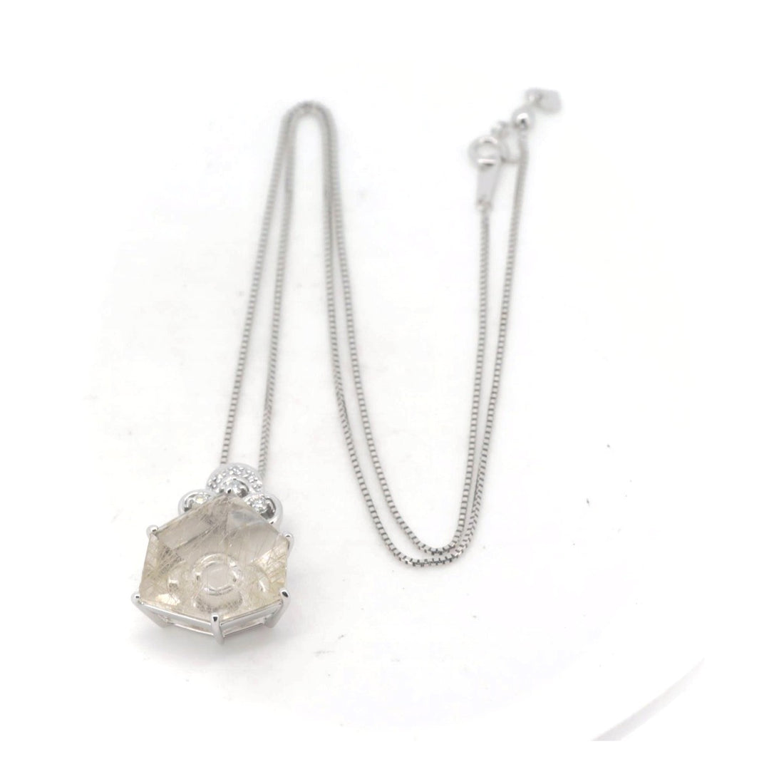 Rutilated Quartz Diamond Necklace K18WG White Gold