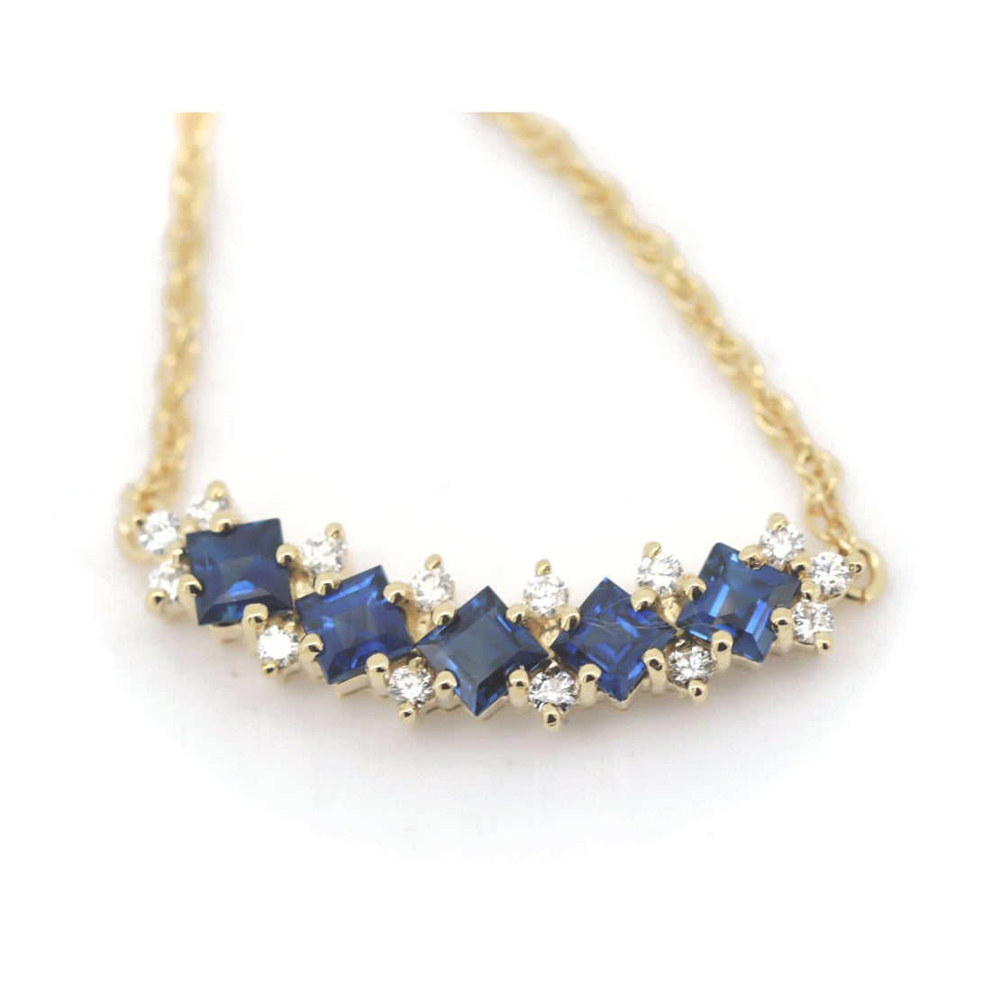 Mikimoto K18YG Sapphire Diamond Necklace in Great Condition