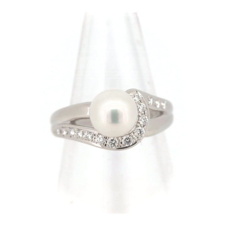 Pt900 Platinum 13.5 Pearl Diamond Ring 0.22ct