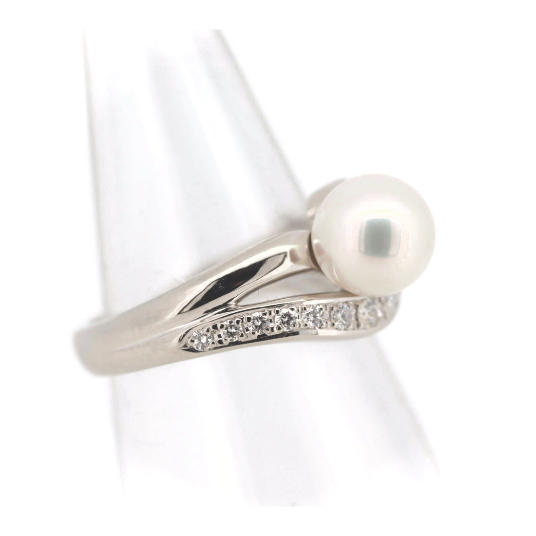 Pt900 Platinum 13.5 Pearl Diamond Ring 0.22ct