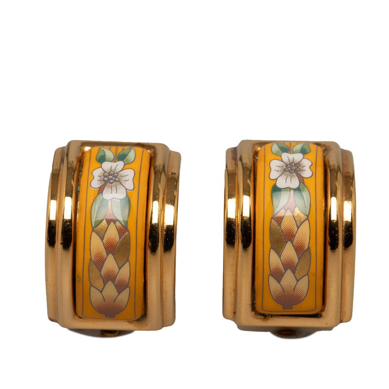 Hermes Enamel Gold Plated Earrings in Very Good Condition