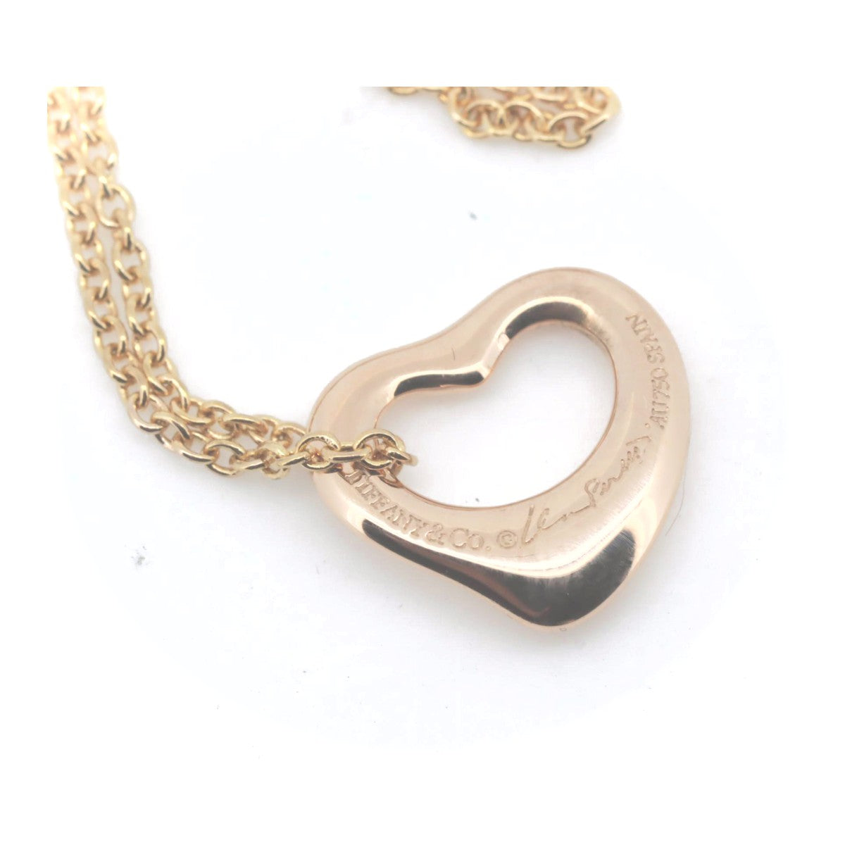 Tiffany & Co K18PG Open Heart Necklace in Great Condition