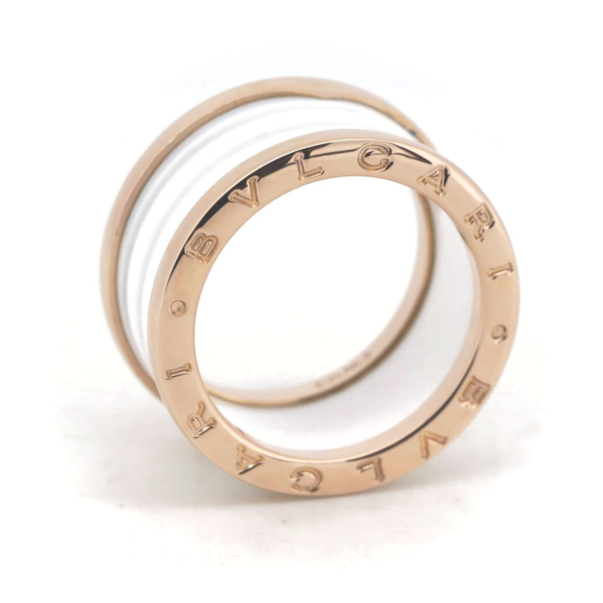 Bvlgari B-Zero1 Ring 4 Band White Ceramic K18PG Pink Gold Size 15 in Great Condition