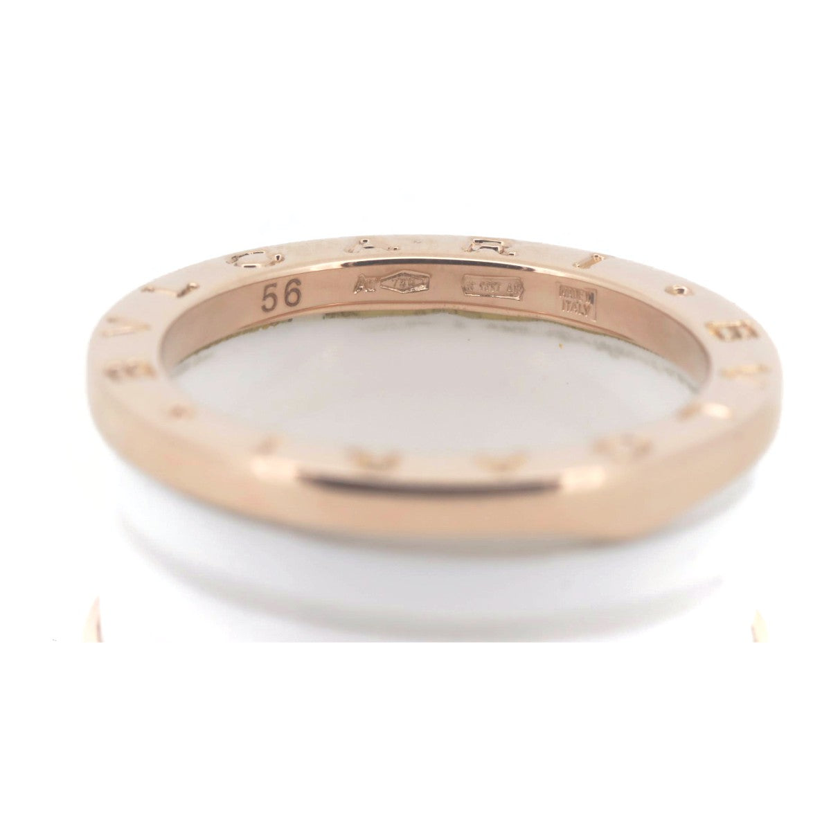 Bvlgari B-Zero1 Ring 4 Band White Ceramic K18PG Pink Gold Size 15 in Great Condition