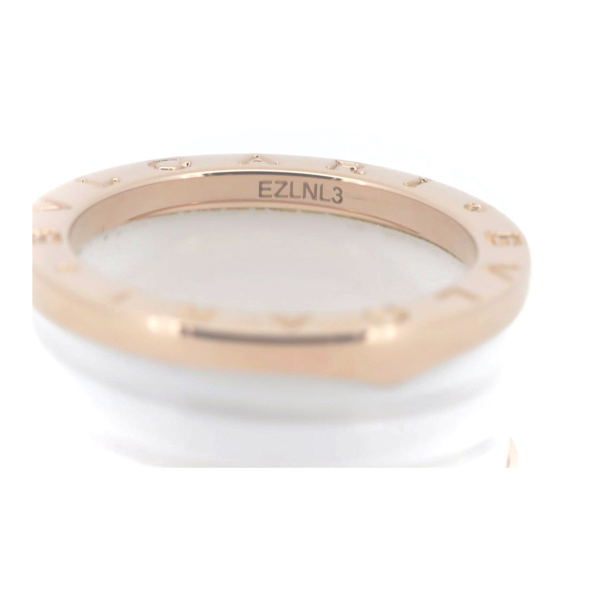 Bvlgari B-Zero1 Ring 4 Band White Ceramic K18PG Pink Gold Size 15 in Great Condition