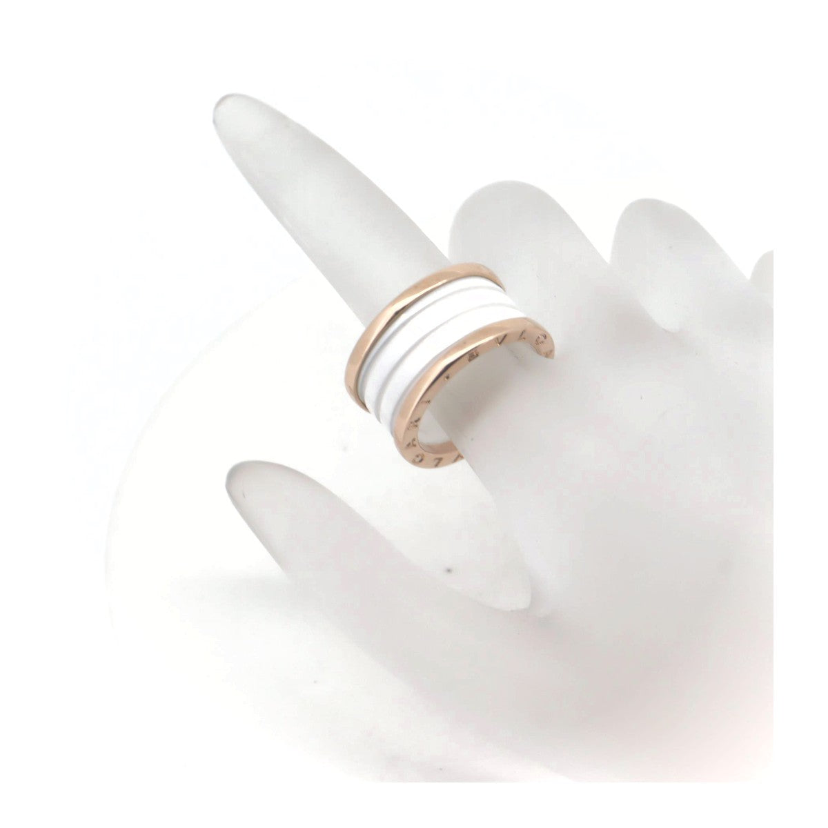 Bvlgari B-Zero1 Ring 4 Band White Ceramic K18PG Pink Gold Size 15 in Great Condition