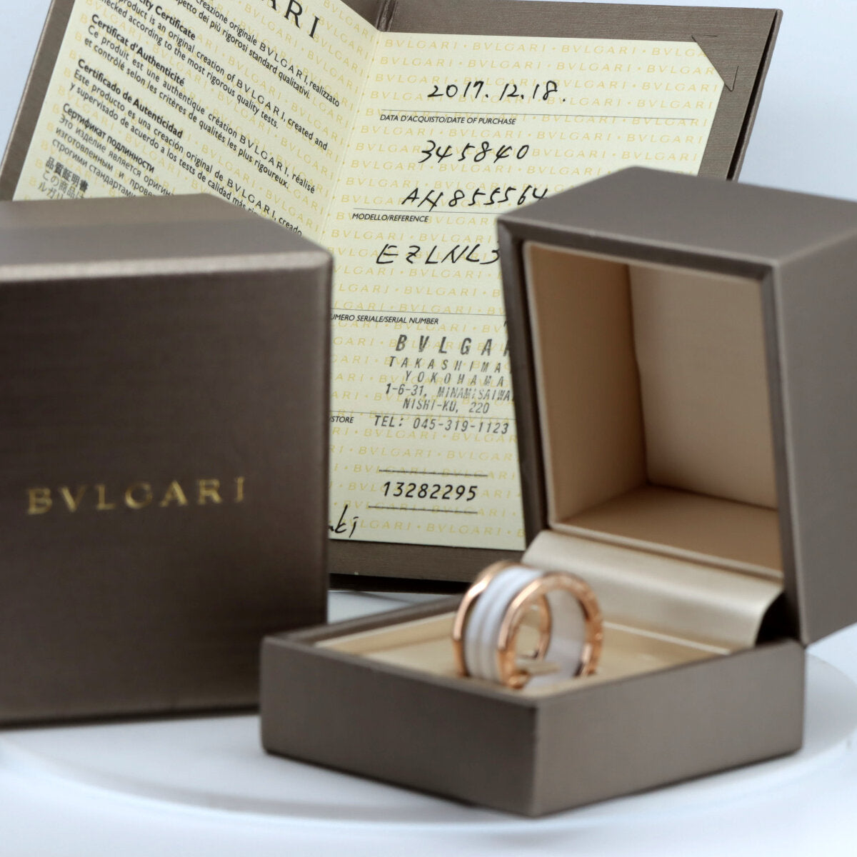 Bvlgari B-Zero1 Ring 4 Band White Ceramic K18PG Pink Gold Size 15 in Great Condition