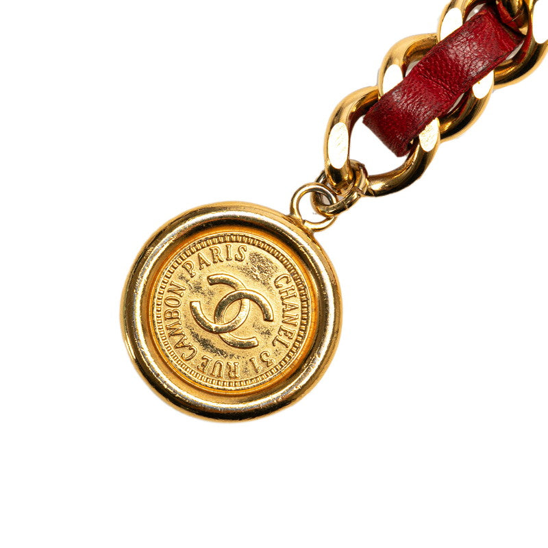 Chanel Coco Mark Medal Chain Belt Gold Red