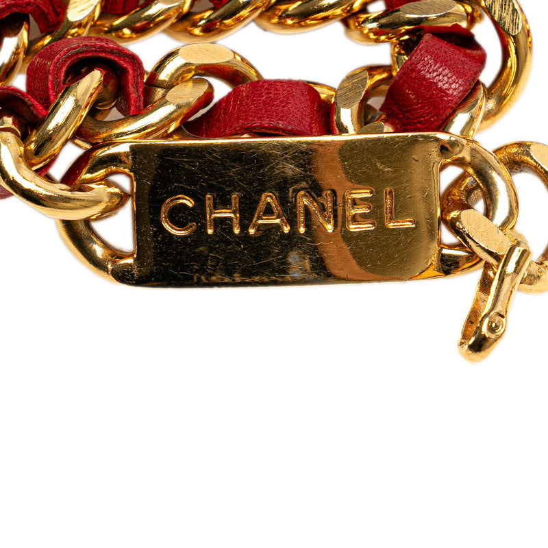 Chanel Coco Mark Medal Chain Belt Gold Red Leather in Great Condition