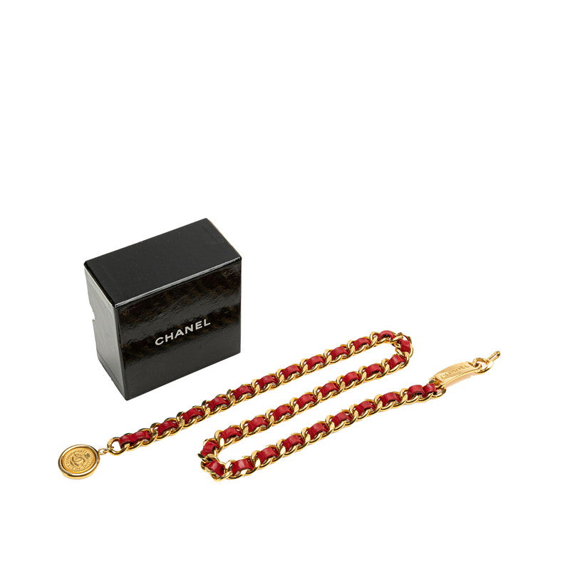 Chanel Coco Mark Medal Chain Belt Gold Red