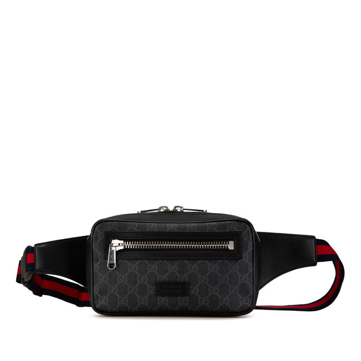 Gucci GG Supreme Waist Bag 474293 Black PVC Leather in Very Good Condition