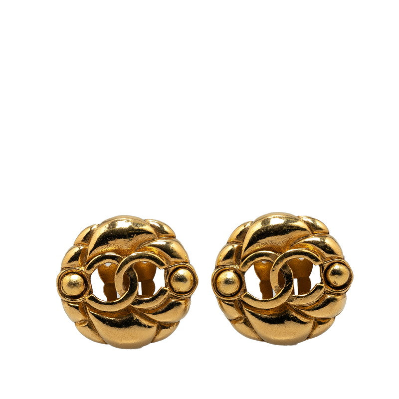 Chanel Coco Mark Round Clip-On Earrings Gold Plated in Very Good Condition