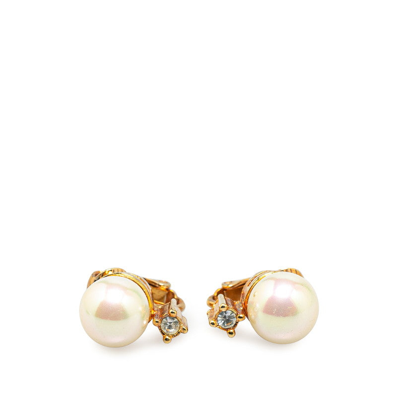 Dior Gold Plated Fake Pearl Logo Earrings in Great Condition