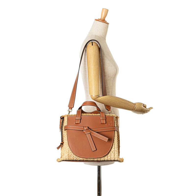 Loewe Anagram Gate Raffia Leather Handbag