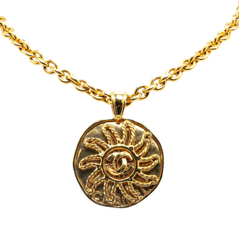 Chanel Vintage Coco Mark Sun Motif Necklace Gold Plated