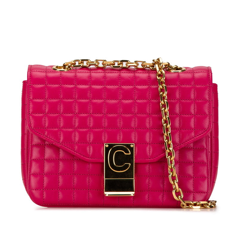 Celine Small C Quilted Chain Shoulder Bag Pink Gold Calf Leather