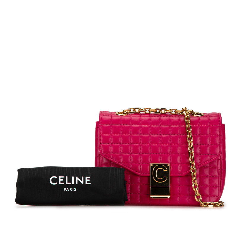 Celine Small C Quilted Chain Shoulder Bag Pink Gold Calf Leather