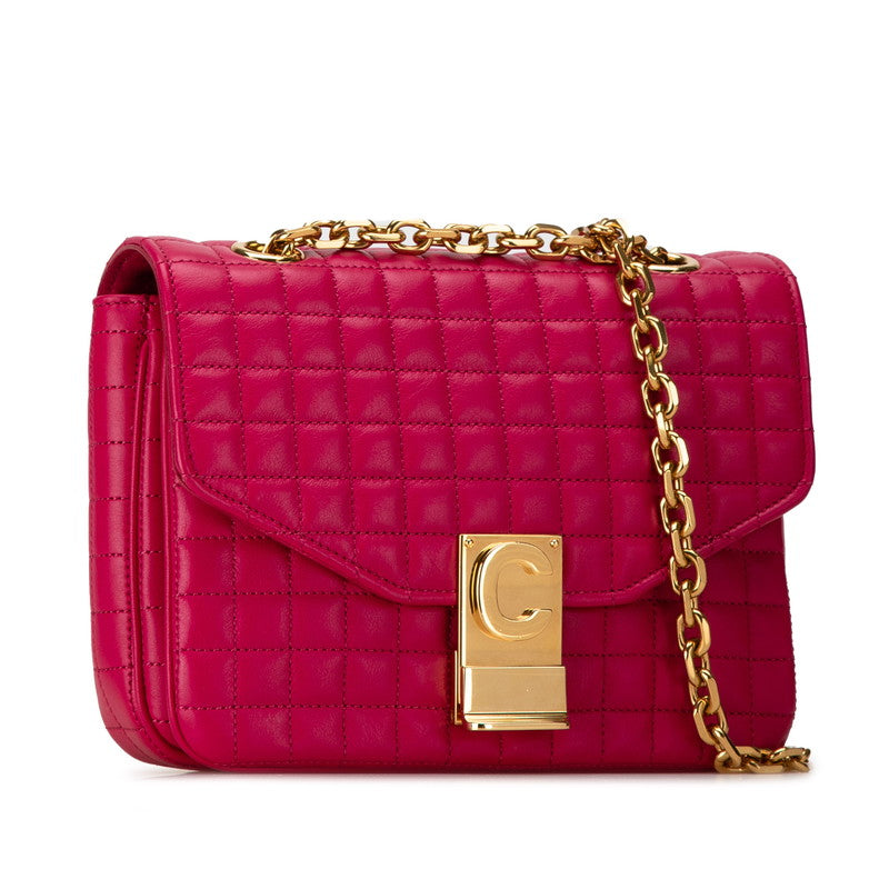 Celine Small C Quilted Chain Shoulder Bag Pink Gold Calf Leather