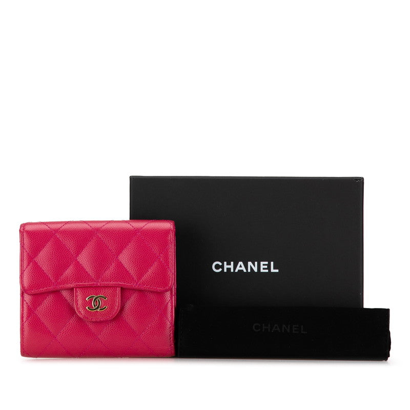 Chanel Caviar Skin Matelasse Coco Mark Classic Small Flap Wallet in Very Good Condition