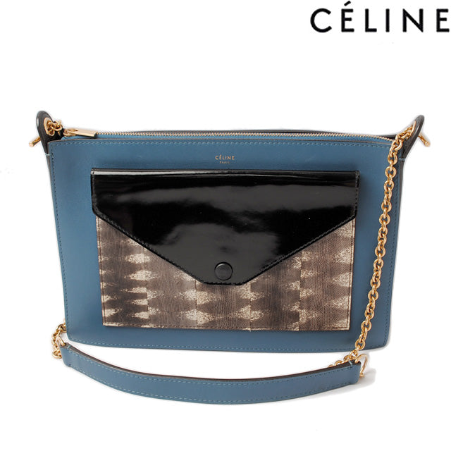 Celine Python Leather Chain Shoulder Bag Blue/Black in Excellent Condition