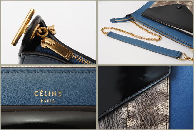 Celine Python Leather Chain Shoulder Bag Blue/Black in Excellent Condition