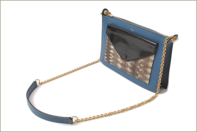 Celine Python Leather Chain Shoulder Bag Blue/Black in Excellent Condition