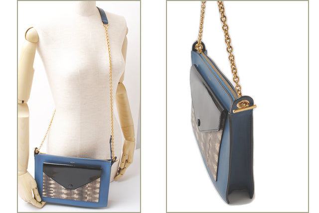 Celine Python Leather Chain Shoulder Bag Blue/Black