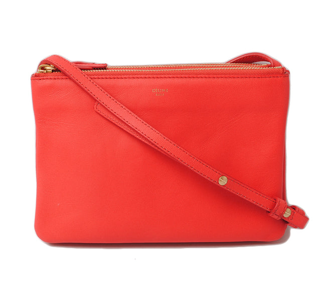 Celine Lambskin Trio SUN/Coral Orange 2way Shoulder/Clutch Bag