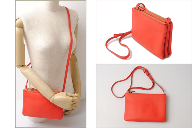 Celine Lambskin Trio SUN/Coral Orange 2way Shoulder/Clutch Bag