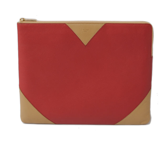 Celine Lambskin Clutch Bag/iPad Case Red/Camel in Pristine Condition