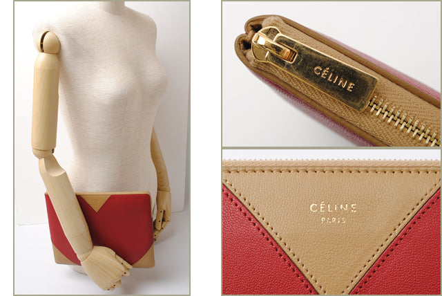 Celine Lambskin Clutch Bag/iPad Case Red/Camel in Pristine Condition