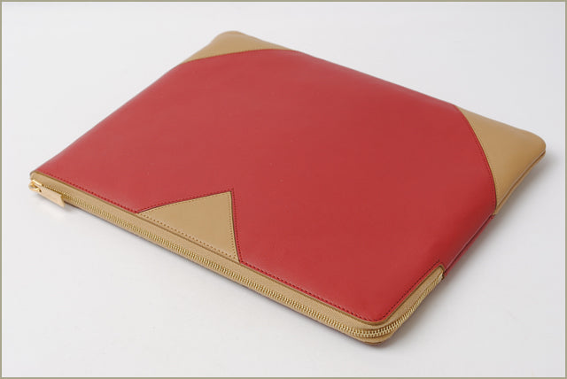 Celine Lambskin Clutch Bag/iPad Case Red/Camel in Pristine Condition