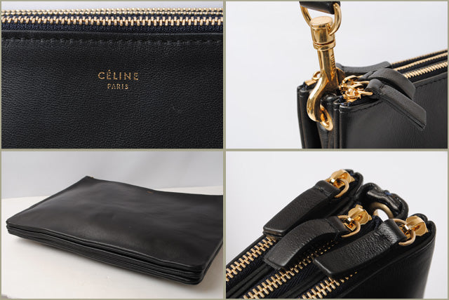 Celine Lambskin Large Trio Shoulder/Clutch Bag Black/Silver