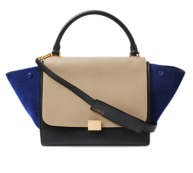 Celine Trapeze Handbag 169543 Sand Beige/Blue/Black 2way