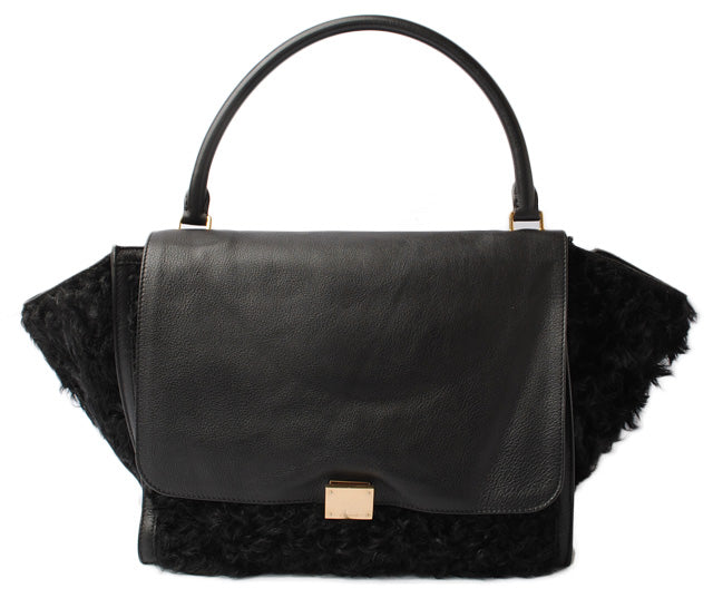 Celine Trapeze Wool/Leather Handbag Black/Gold