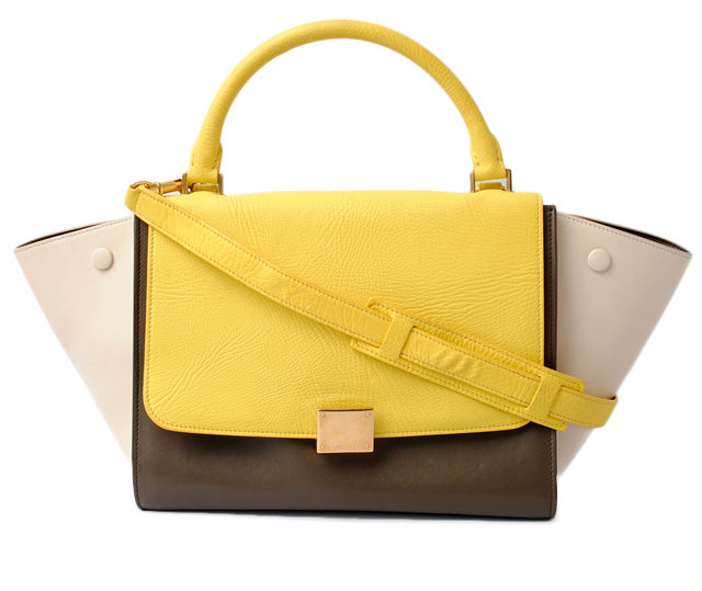 Celine Small Trapeze Handbag 174683 Yellow/Brown/Beige in Great Condition