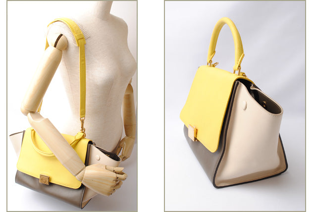 Celine Small Trapeze Handbag 174683 Yellow/Brown/Beige in Great Condition