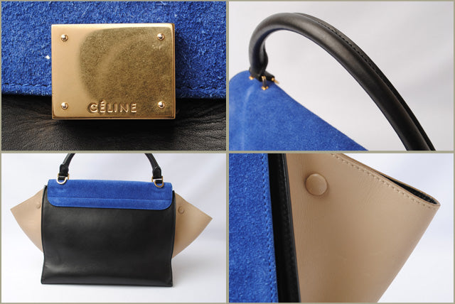 Celine Trapeze Handbag 169543 Blue/Sand Beige/Black 2way