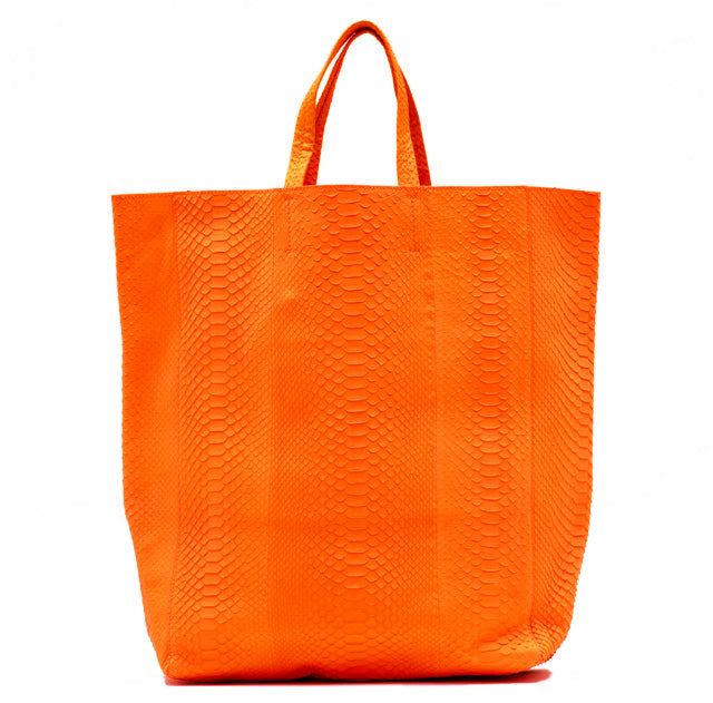 Celine Python Leather Tote Bag Orange Neon in Excellent Condition