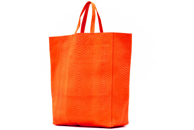 Celine Python Leather Tote Bag Orange Neon