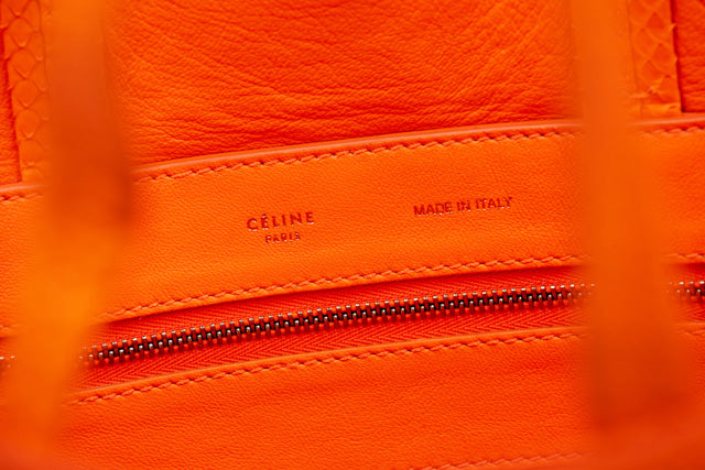 Celine Python Leather Tote Bag Orange Neon