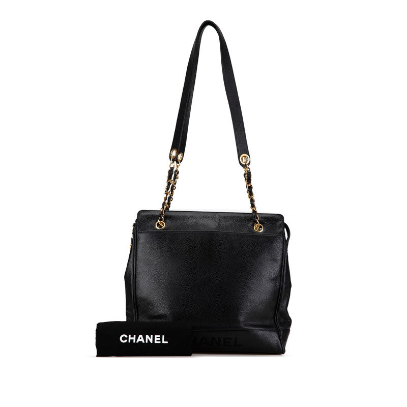 Chanel Caviar Skin Logo Chain Shoulder Bag