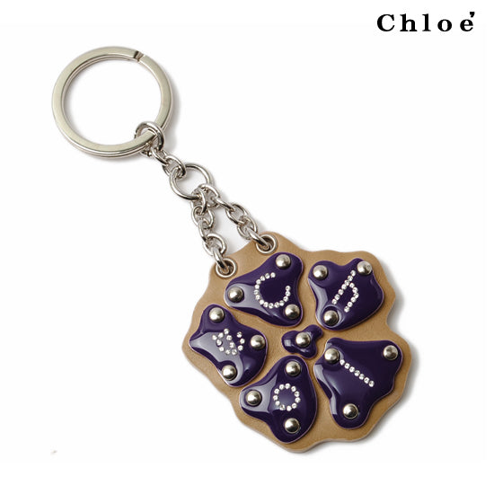 Chloe Keyring/Keychain Dark Purple/Beige, Silver Hardware 8HPC40-8H701