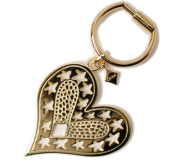 Chloe Brass Keychain/Keyring with Heart Motif, Light Gold