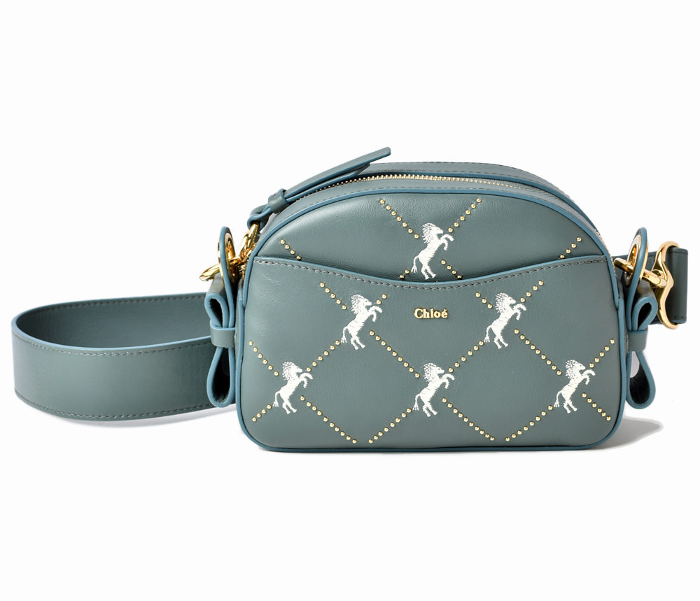 Chloe Shoulder Bag/Clutch Pouch, Embroidered Little Horse, Cloud Blue, 2-Way