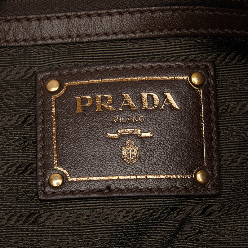 Prada Nylon Leather Logo Jacquard Tote Bag BR4258 in Great Condition