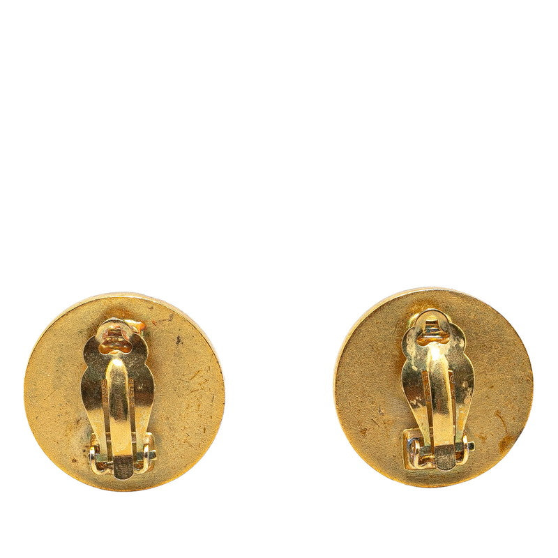 Chanel Vintage Coco Mark Button Motif Earrings Black Gold in Very Good Condition